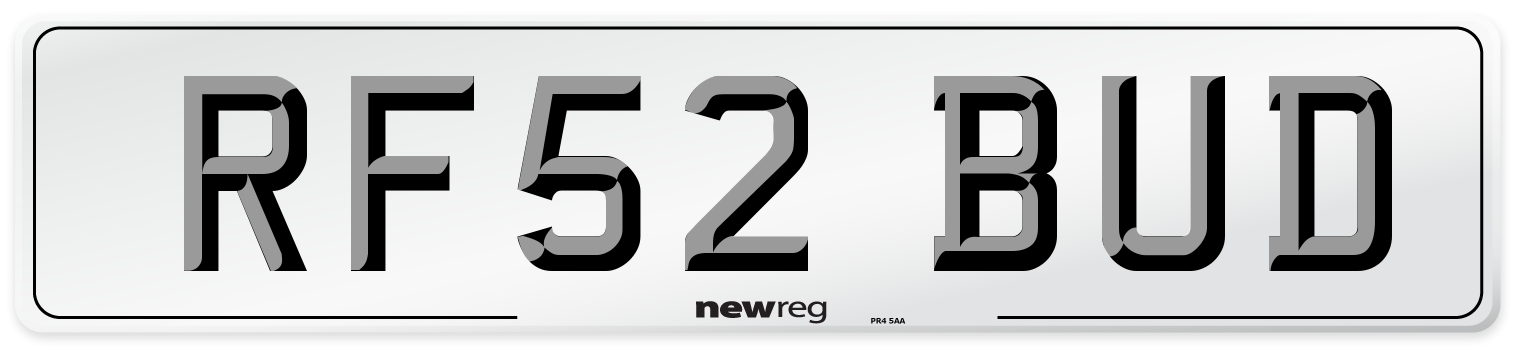 RF52 BUD Number Plate from New Reg